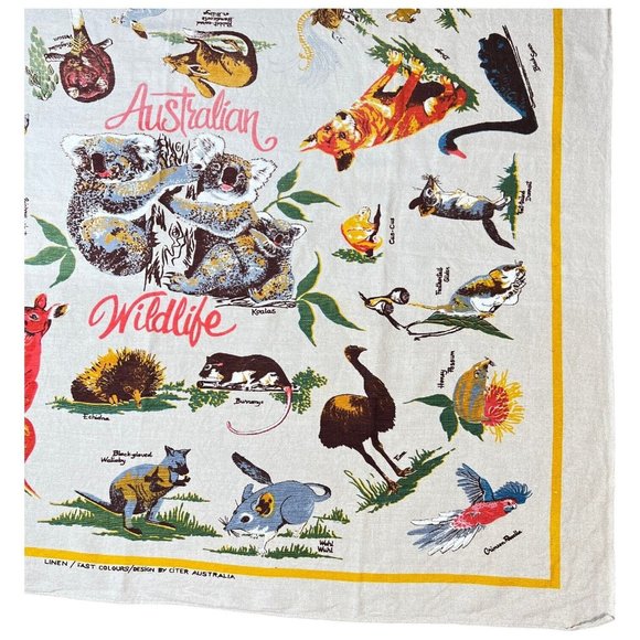 Vintage Wildlife Of Australia Linen Tablecloth Wall Hanging Koala Bear 52” X 45” - Picture 6 of 9